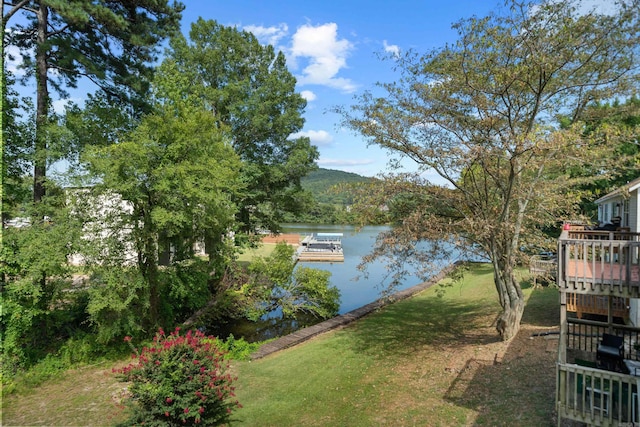 view of water feature with a floating dock