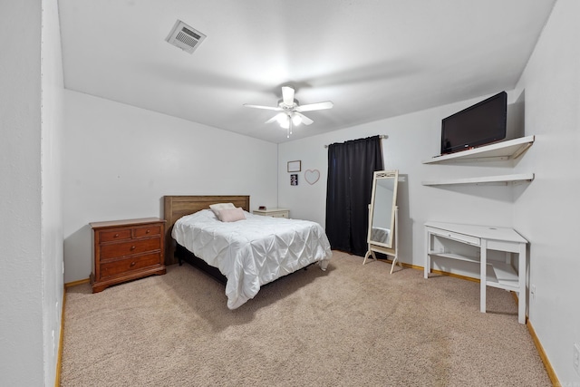 bedroom featuring visible vents, carpet, and baseboards