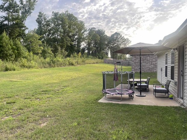 view of yard with a patio and a trampoline