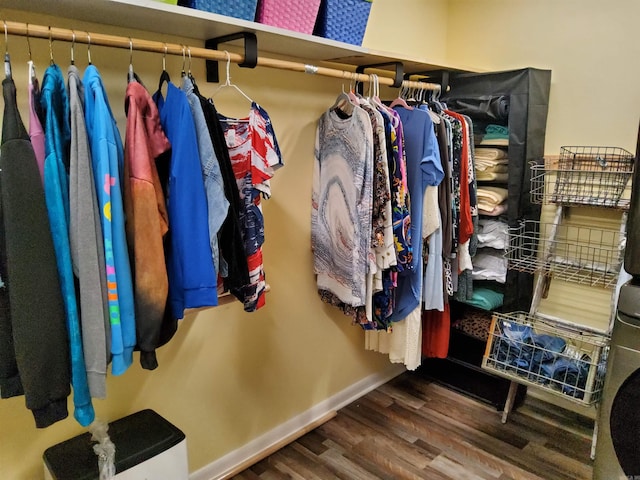 walk in closet featuring wood finished floors