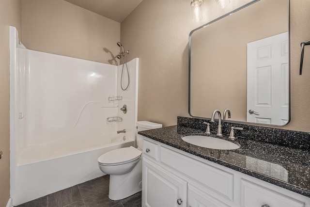 full bathroom with tile patterned floors, shower / bath combination, toilet, and vanity