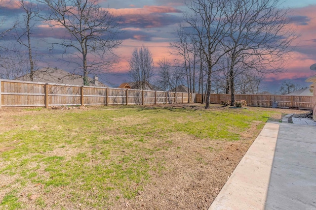 view of yard with a fenced backyard