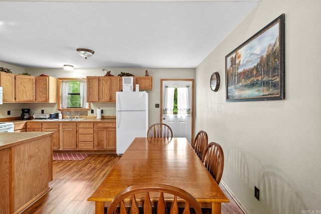 dining area featuring light wood finished floors