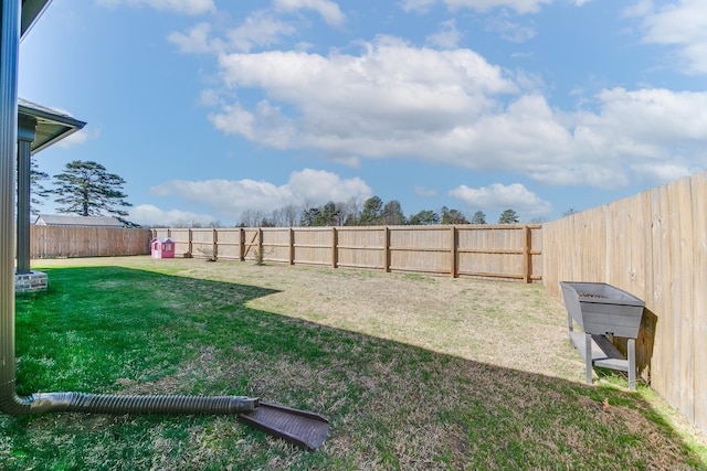 view of yard with a fenced backyard