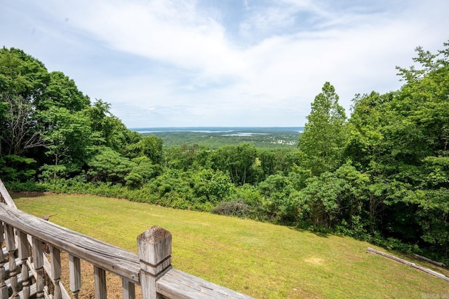 view of yard with a forest view