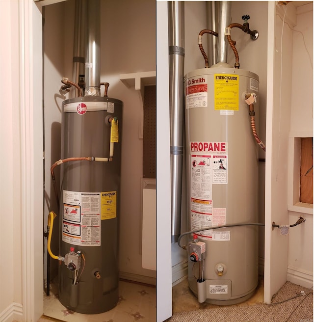 utility room with gas water heater