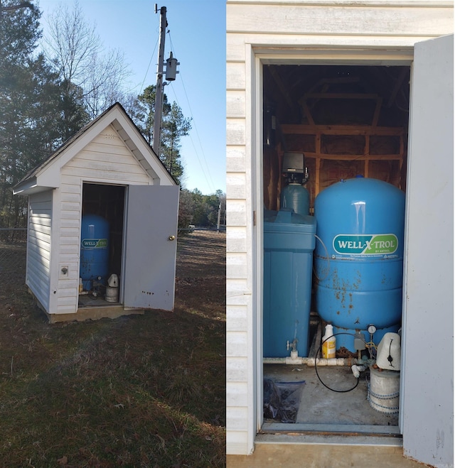 garage featuring a storage unit