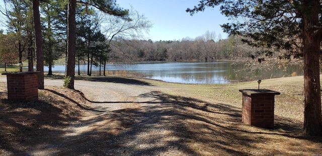 view of water feature featuring a wooded view