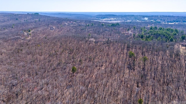 aerial view featuring a wooded view