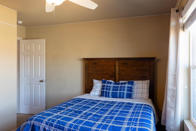 bedroom featuring carpet floors and ceiling fan