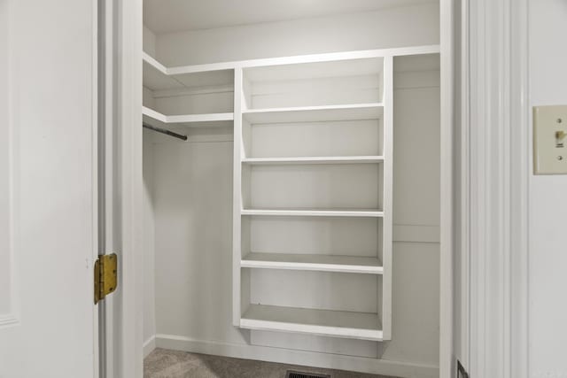 walk in closet featuring carpet flooring