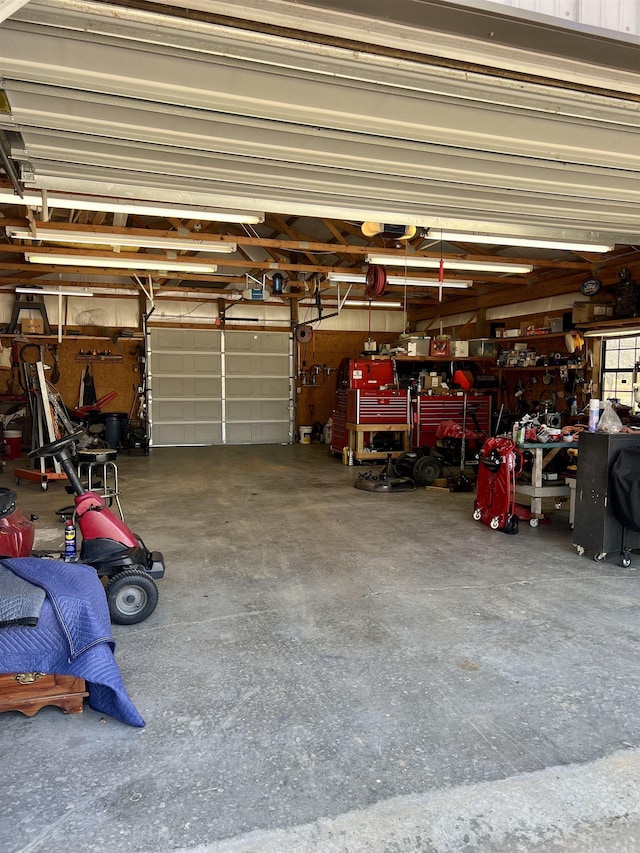 garage featuring a workshop area