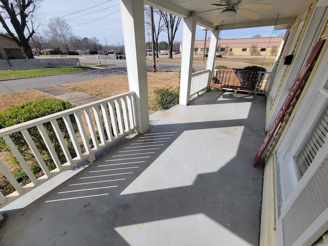 view of patio / terrace with covered porch and a ceiling fan