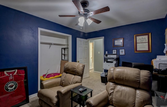 interior space with baseboards and ceiling fan