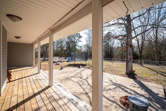 view of patio / terrace with a trampoline and a fenced backyard