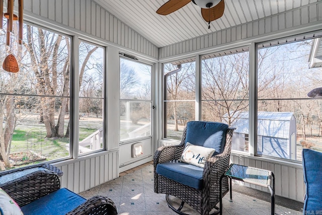 78 Altakima Cir, Cherokee Village, AR 72529 - sunroom with a baseboard heating unit, lofted ceiling, a healthy amount of sunlight, and ceiling fan