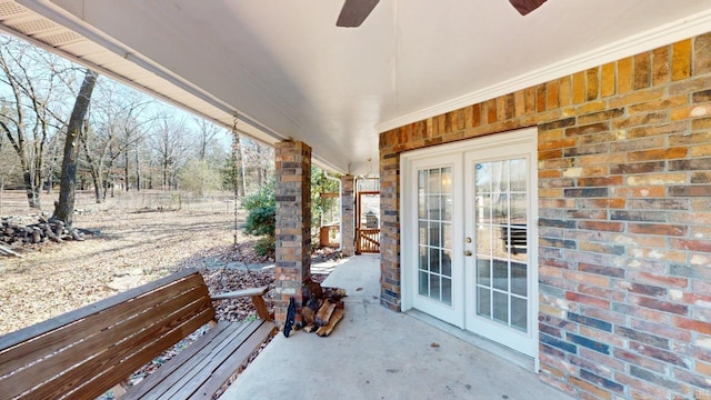 view of patio / terrace with french doors and ceiling fan