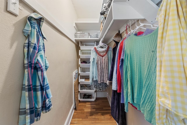 walk in closet featuring wood finished floors