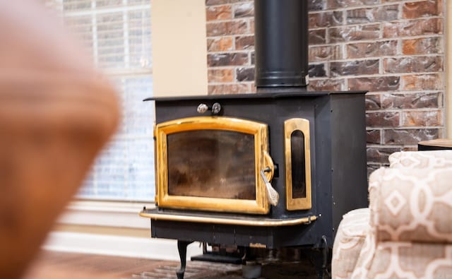 details featuring a wood stove