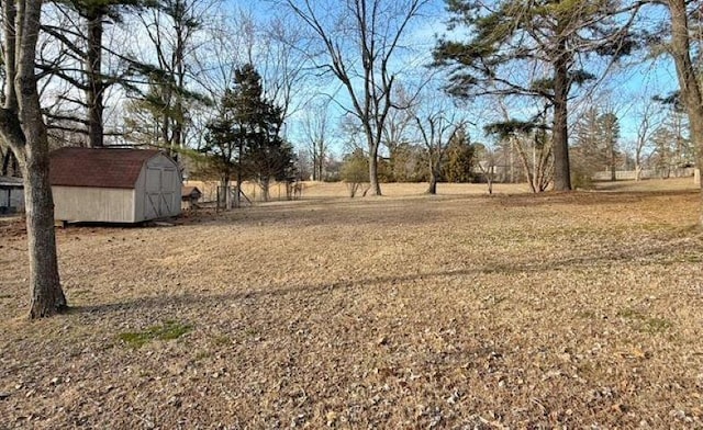 view of yard featuring an outbuilding and a storage shed