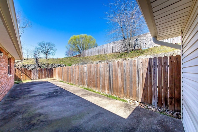 view of yard featuring a patio and a fenced backyard