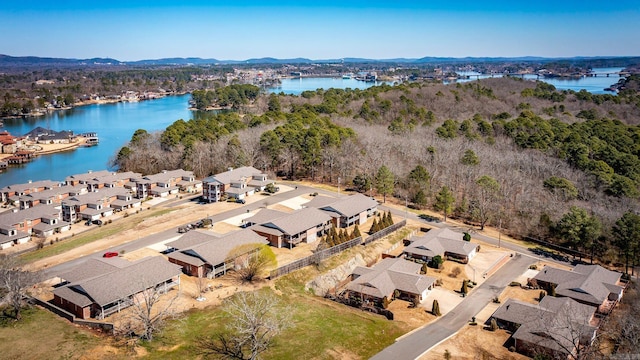 aerial view featuring a residential view and a water view