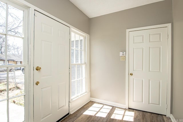 entrance foyer featuring baseboards and dark wood-style flooring