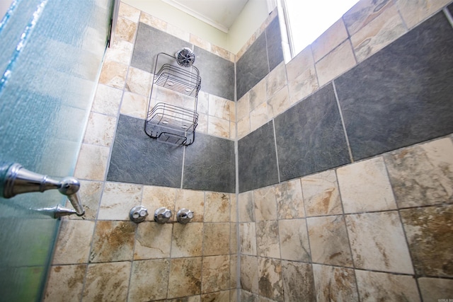 interior details featuring a tile shower