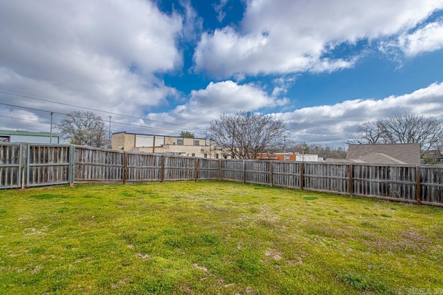 view of yard with a fenced backyard