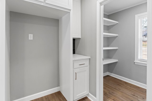 walk in closet with wood finished floors