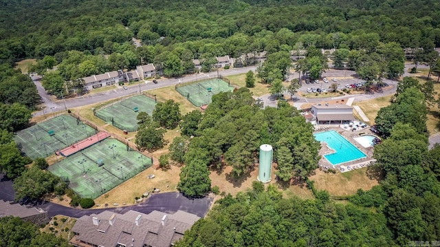 bird's eye view featuring a forest view