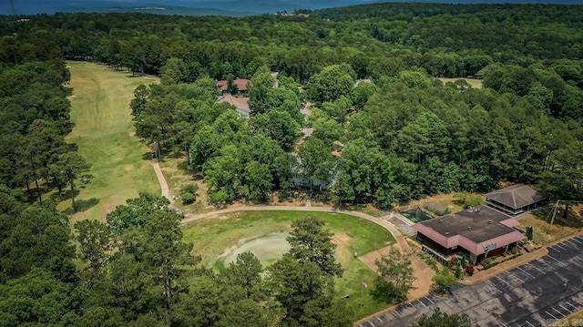 drone / aerial view featuring a view of trees