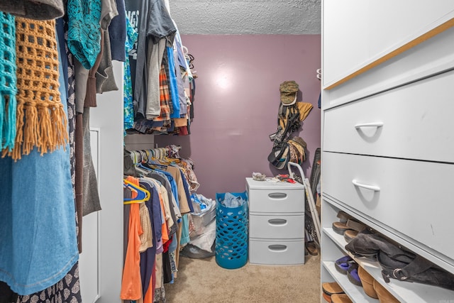 walk in closet with carpet