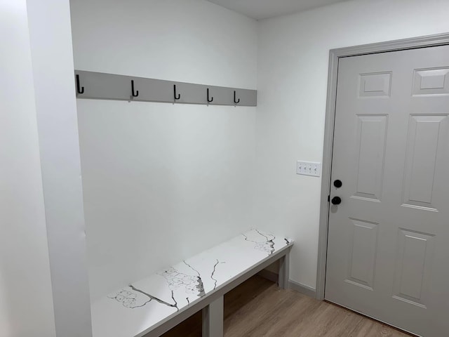 mudroom with light wood-style floors