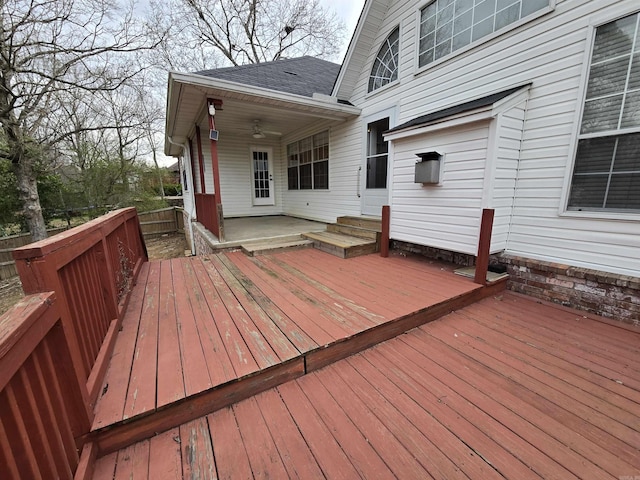 deck featuring a ceiling fan