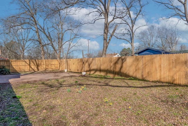 view of yard featuring a patio and a fenced backyard