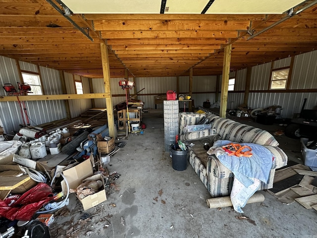 garage with metal wall