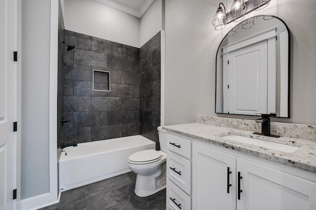 full bath featuring vanity, shower / bathing tub combination, toilet, and tile patterned flooring