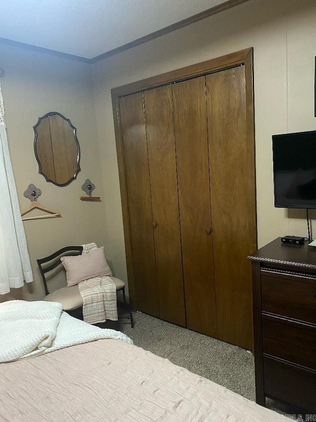 bedroom with carpet and a closet