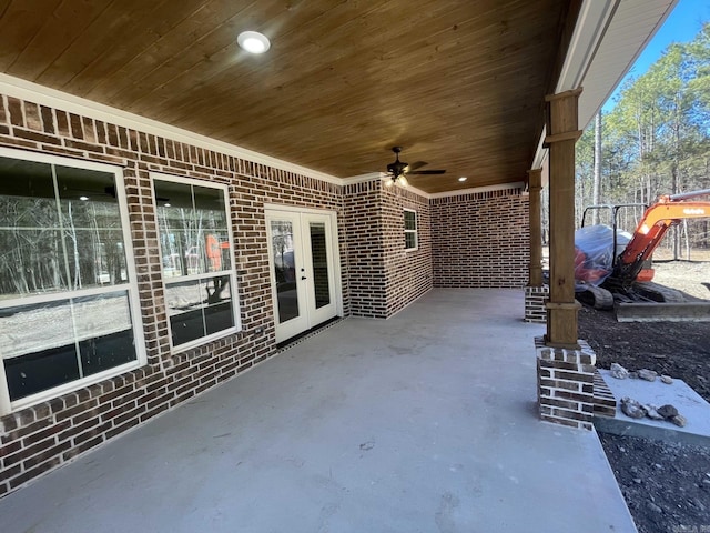 view of patio / terrace with french doors and a ceiling fan