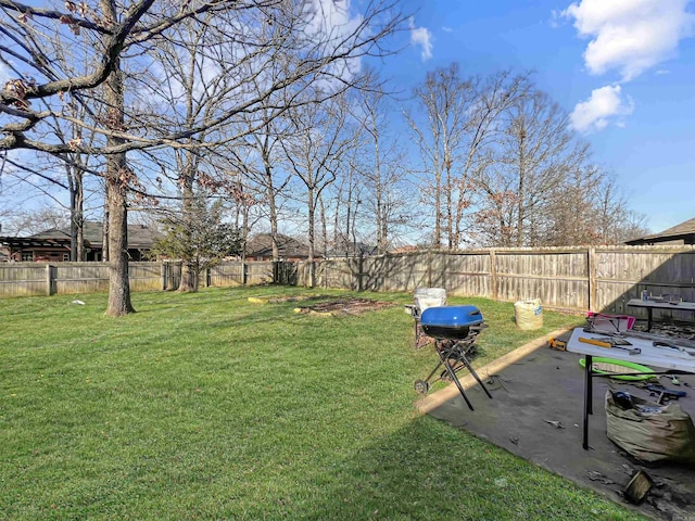 view of yard featuring a patio and a fenced backyard