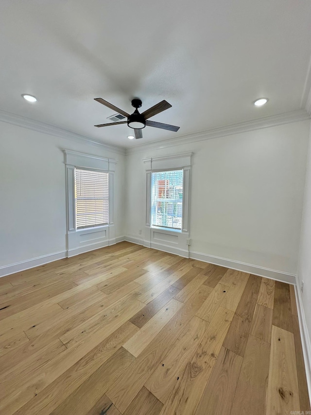 1623 Commerce, Little Rock, AR 72206 - empty room featuring ornamental molding, a ceiling fan, and light wood finished floors