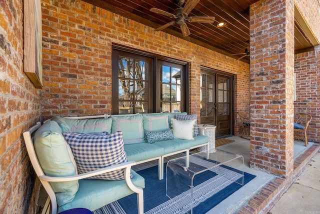 view of patio / terrace with an outdoor hangout area and a ceiling fan