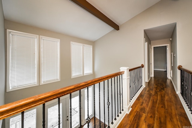 6 Silver Fox Cv, Jacksonville, AR 72076 - corridor with an upstairs landing, lofted ceiling with beams, and wood finished floors