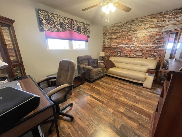 office space featuring a ceiling fan and wood finished floors