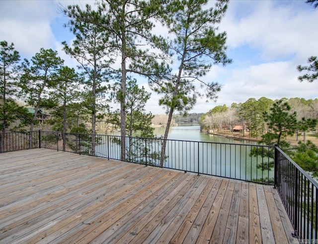 deck featuring a water view