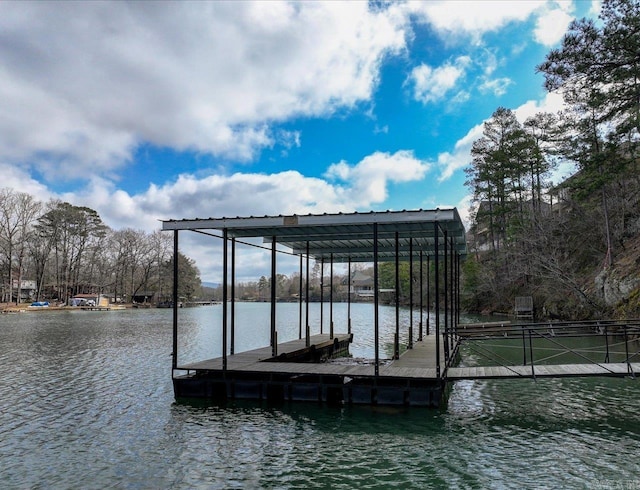 view of dock with a water view