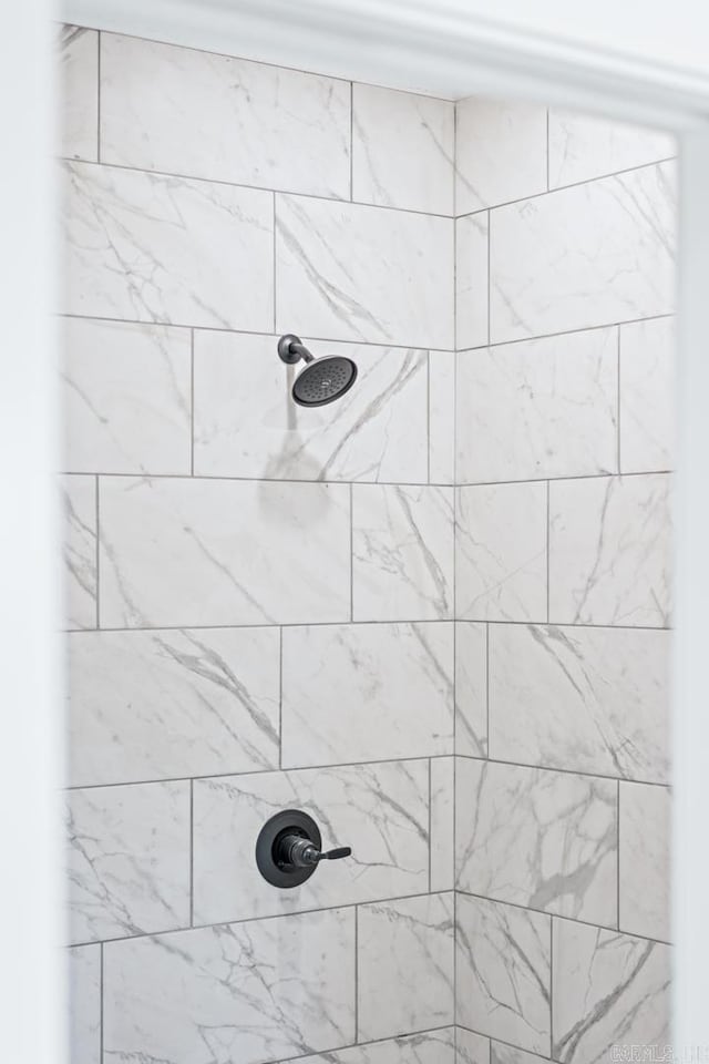 interior details featuring a tile shower