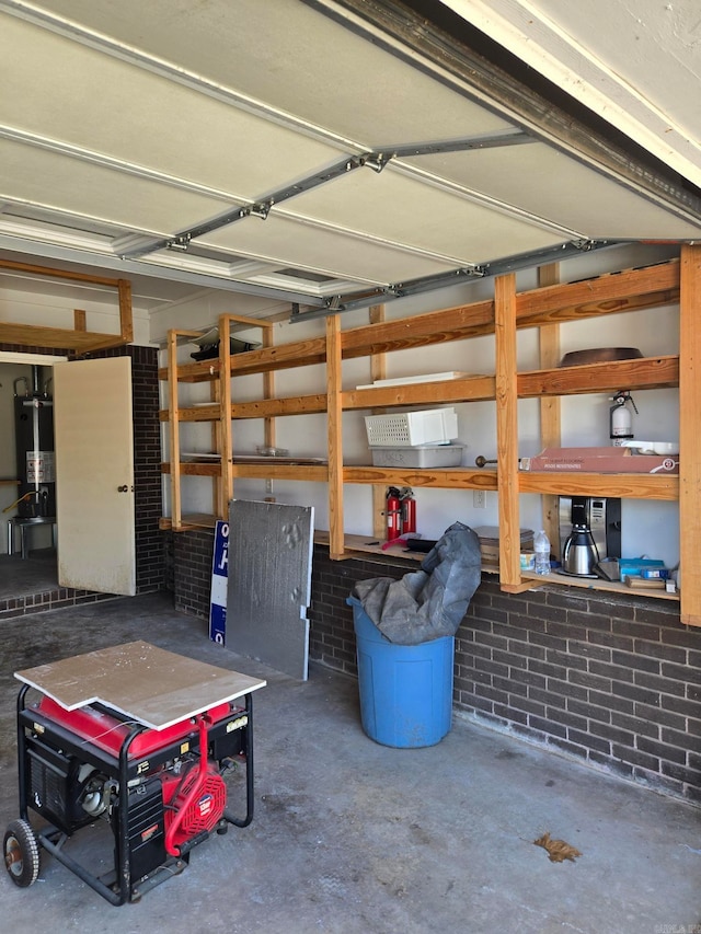 garage featuring water heater