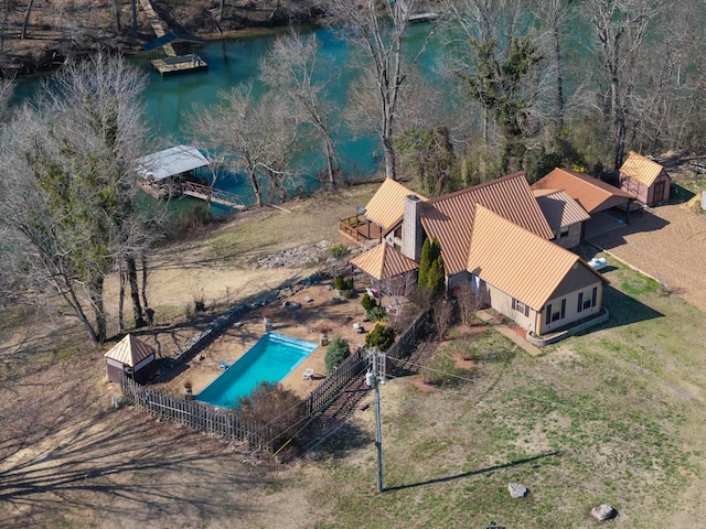 bird's eye view featuring a water view